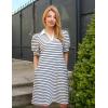 ZESICA Womens Summer Striped T Shirt Mini Dresses 2026 Casual Lapel V Neck Short Sleeve Flowy A Line Beach Vacation Dress(White)
