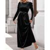 ZESICA Women’s Velvet Maxi Dress Fall 2026 Long Puff Sleeve Crew Neck Elastic High Waist Cocktail Party Bridesmaid Dresses(Black)