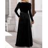 ZESICA Women’s Velvet Maxi Dress Fall 2026 Long Puff Sleeve Crew Neck Elastic High Waist Cocktail Party Bridesmaid Dresses(Black)