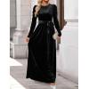 ZESICA Women’s Velvet Maxi Dress Fall 2026 Long Puff Sleeve Crew Neck Elastic High Waist Cocktail Party Bridesmaid Dresses(Black)