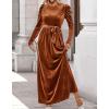 ZESICA Women’s Velvet Maxi Dress Fall 2026 Long Puff Sleeve Crew Neck Elastic High Waist Cocktail Party Bridesmaid Dresses(Caramel)