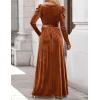 ZESICA Women’s Velvet Maxi Dress Fall 2026 Long Puff Sleeve Crew Neck Elastic High Waist Cocktail Party Bridesmaid Dresses(Caramel)