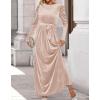 ZESICA Women’s Velvet Maxi Dress Fall 2026 Long Puff Sleeve Crew Neck Elastic High Waist Cocktail Party Bridesmaid Dresses(Champagne)
