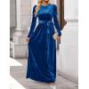 ZESICA Women’s Velvet Maxi Dress Fall 2026 Long Puff Sleeve Crew Neck Elastic High Waist Cocktail Party Bridesmaid Dresses(Cobalt)