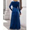 ZESICA Women’s Velvet Maxi Dress Fall 2026 Long Puff Sleeve Crew Neck Elastic High Waist Cocktail Party Bridesmaid Dresses(Cobalt)