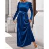 ZESICA Women’s Velvet Maxi Dress Fall 2026 Long Puff Sleeve Crew Neck Elastic High Waist Cocktail Party Bridesmaid Dresses(Cobalt)