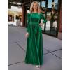 ZESICA Women’s Velvet Maxi Dress Fall 2026 Long Puff Sleeve Crew Neck Elastic High Waist Cocktail Party Bridesmaid Dresses(Dark Green)
