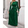 ZESICA Women’s Velvet Maxi Dress Fall 2026 Long Puff Sleeve Crew Neck Elastic High Waist Cocktail Party Bridesmaid Dresses(Dark Green)