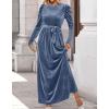 ZESICA Women’s Velvet Maxi Dress Fall 2026 Long Puff Sleeve Crew Neck Elastic High Waist Cocktail Party Bridesmaid Dresses(Dusty Blue)