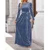ZESICA Women’s Velvet Maxi Dress Fall 2026 Long Puff Sleeve Crew Neck Elastic High Waist Cocktail Party Bridesmaid Dresses(Dusty Blue)