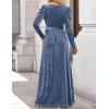 ZESICA Women’s Velvet Maxi Dress Fall 2026 Long Puff Sleeve Crew Neck Elastic High Waist Cocktail Party Bridesmaid Dresses(Dusty Blue)