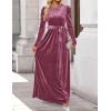 ZESICA Women’s Velvet Maxi Dress Fall 2026 Long Puff Sleeve Crew Neck Elastic High Waist Cocktail Party Bridesmaid Dresses(Mauve)