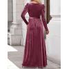ZESICA Women’s Velvet Maxi Dress Fall 2026 Long Puff Sleeve Crew Neck Elastic High Waist Cocktail Party Bridesmaid Dresses(Mauve)