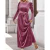 ZESICA Women’s Velvet Maxi Dress Fall 2026 Long Puff Sleeve Crew Neck Elastic High Waist Cocktail Party Bridesmaid Dresses(Mauve)