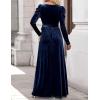 ZESICA Women’s Velvet Maxi Dress Fall 2026 Long Puff Sleeve Crew Neck Elastic High Waist Cocktail Party Bridesmaid Dresses(Navy)