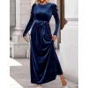 ZESICA Women’s Velvet Maxi Dress Fall 2026 Long Puff Sleeve Crew Neck Elastic High Waist Cocktail Party Bridesmaid Dresses(Navy)