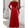 ZESICA Women’s Velvet Maxi Dress Fall 2026 Long Puff Sleeve Crew Neck Elastic High Waist Cocktail Party Bridesmaid Dresses(Ponceau)