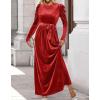 ZESICA Women’s Velvet Maxi Dress Fall 2026 Long Puff Sleeve Crew Neck Elastic High Waist Cocktail Party Bridesmaid Dresses(Ponceau)