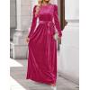 ZESICA Women’s Velvet Maxi Dress Fall 2026 Long Puff Sleeve Crew Neck Elastic High Waist Cocktail Party Bridesmaid Dresses(Rose)