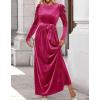 ZESICA Women’s Velvet Maxi Dress Fall 2026 Long Puff Sleeve Crew Neck Elastic High Waist Cocktail Party Bridesmaid Dresses(Rose)