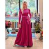 ZESICA Women’s Velvet Maxi Dress Fall 2026 Long Puff Sleeve Crew Neck Elastic High Waist Cocktail Party Bridesmaid Dresses(Rose)