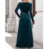 ZESICA Women’s Velvet Maxi Dress Fall 2026 Long Puff Sleeve Crew Neck Elastic High Waist Cocktail Party Bridesmaid Dresses(Teal Green)