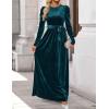 ZESICA Women’s Velvet Maxi Dress Fall 2026 Long Puff Sleeve Crew Neck Elastic High Waist Cocktail Party Bridesmaid Dresses(Teal Green)