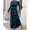 ZESICA Women’s Velvet Maxi Dress Fall 2026 Long Puff Sleeve Crew Neck Elastic High Waist Cocktail Party Bridesmaid Dresses(Teal Green)