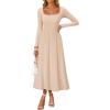 ZESICA Spring Dresses for Women 2026 Elegant Classy Square Neck Long Sleeve Flowy Wedding Guest Party Midi Dress(Sand)