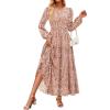 ZESICA Spring Dresses for Women 2026 Long Sleeve Boho Floral V Neck Empire Waist A Line Casual Flowy Wedding Guest Maxi Dress(Orange Red)