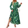 ZESICA Spring Dresses for Women 2026 Long Sleeve Boho Floral V Neck Empire Waist A Line Casual Flowy Wedding Guest Maxi Dress(Turquoise)