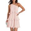ZESICA Women’s 2025 Summer Sleeveless Mini Dress Boho One Shoulder Ruffle Tiered Layered Flowy A Line Dresses(Pink)