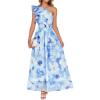 ZESICA Women’s 2026 Boho Floral Sleeveless Maxi Dress Ruffle One Shoulder Elatsic High Waist Beach Party Long Dresses(Light Blue)