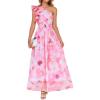 ZESICA Women’s 2026 Boho Floral Sleeveless Maxi Dress Ruffle One Shoulder Elatsic High Waist Beach Party Long Dresses(Pink)