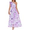 ZESICA Women’s 2026 Boho Floral Sleeveless Maxi Dress Ruffle One Shoulder Elatsic High Waist Beach Party Long Dresses(Purple)