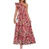 ZESICA Women’s 2026 Boho Floral Sleeveless Maxi Dress Ruffle One Shoulder Elatsic High Waist Beach Party Long Dresses(Vintage Pink)