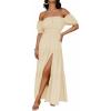 ZESICA Women’s 2026 Boho Sexy Off Shoulder Short Sleeve Smocked Side Split Flowy A Line Tiered Long Maxi Dress with Pockets(Light Yellow)