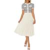 ZESICA Women’s 2026 Casual Striped Midi Dress Crewneck Short Sleeve Button Ribbed Knit Swing Pleated A Line Dresses(Beige)