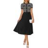 ZESICA Women’s 2026 Casual Striped Midi Dress Crewneck Short Sleeve Button Ribbed Knit Swing Pleated A Line Dresses(Black)