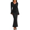 ZESICA Women’s 2026 Fall Long Sleeve Ruched Knit Bodycon Maxi Dress Cowl Neck Back Slit Formal Wedding Guest Cocktail Dresses(Black)
