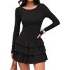 ZESICA Womens Long Sleeve Bodycon Mini Dress Ribbed Knit Crew Neck Ruffle Tiered Flowy Cocktail Party Dresses(Black)