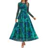 ZESICA Women’s Maxi Dress 2026 Spring Long Sleeve Crewneck Floral Print Mesh Ruched Party Wedding Guest Dresses(Green)