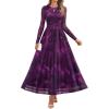 ZESICA Women’s Maxi Dress 2026 Spring Long Sleeve Crewneck Floral Print Mesh Ruched Party Wedding Guest Dresses(Purple)
