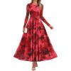 ZESICA Women’s Maxi Dress 2026 Spring Long Sleeve Crewneck Floral Print Mesh Ruched Party Wedding Guest Dresses(Red)