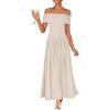 ZESICA Women’s Off The Shoulder Maxi Dress 2026 Summer Sleeveless Casual Slim Swing Pleated Formal Party Dresses(Apricot)