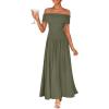 ZESICA Women’s Off The Shoulder Maxi Dress 2026 Summer Sleeveless Casual Slim Swing Pleated Formal Party Dresses(Army Green)