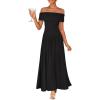 ZESICA Women’s Off The Shoulder Maxi Dress 2026 Summer Sleeveless Casual Slim Swing Pleated Formal Party Dresses(Black)