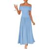 ZESICA Women’s Off The Shoulder Maxi Dress 2026 Summer Sleeveless Casual Slim Swing Pleated Formal Party Dresses(Light Blue)
