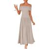 ZESICA Women’s Off The Shoulder Maxi Dress 2026 Summer Sleeveless Casual Slim Swing Pleated Formal Party Dresses(Light Khaki)