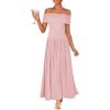 ZESICA Women’s Off The Shoulder Maxi Dress 2026 Summer Sleeveless Casual Slim Swing Pleated Formal Party Dresses(Pink)